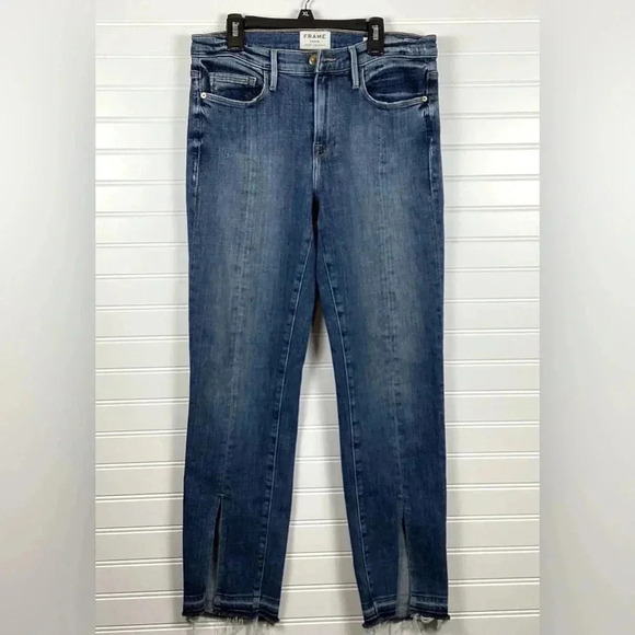 Frame Le Nouveau Straight Split Front Raw Hem Ankle Jeans In Sheffield Size29 - Picture 1 of 13